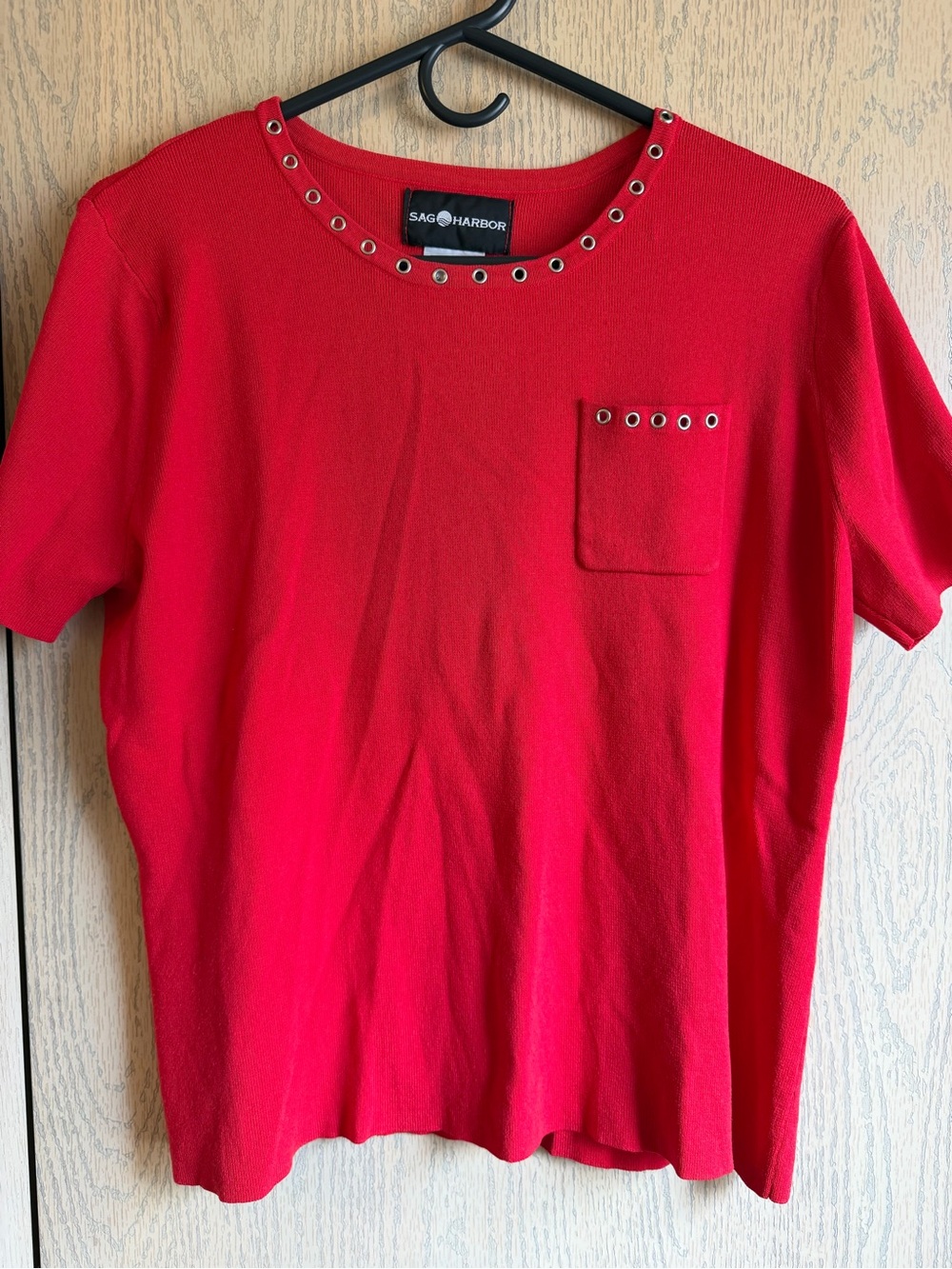 Sag Harbor Red Short-Sleeve Eyelet Detail Shirt